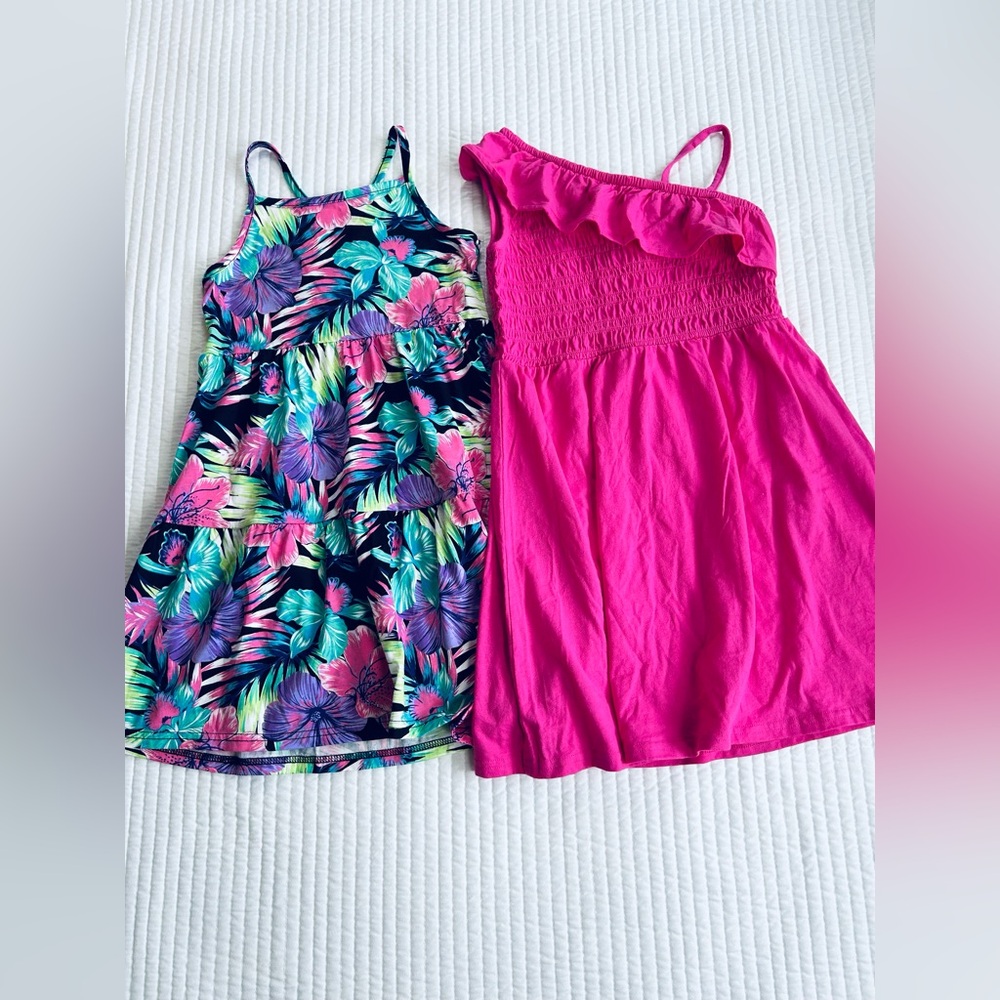 The Childrens Place Girls Summer Sundress Tropical Tiered Ruffle SZ M 7/8 Set/2